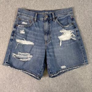American Eagle Denim Shorts Blue Womens Size 4 90s Boyfriend Mid Rise Distressed